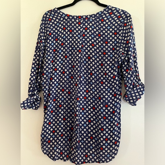 grand & greene blue blouse with square pattern size small - Picture 5 of 5